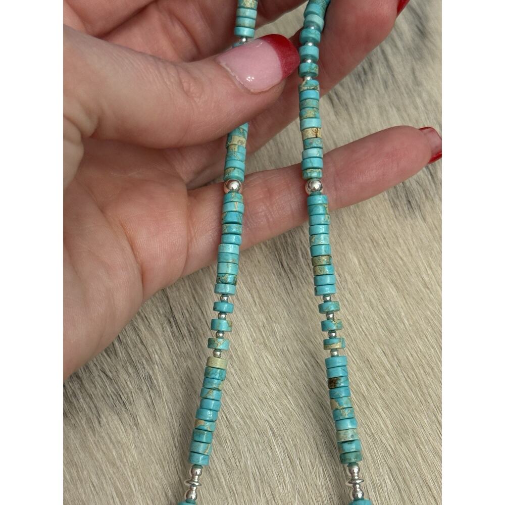 Native American Sterling Silver Navajo Pearl Blue Sea Jasper HEISHI Necklace 18” - Picture 11 of 12